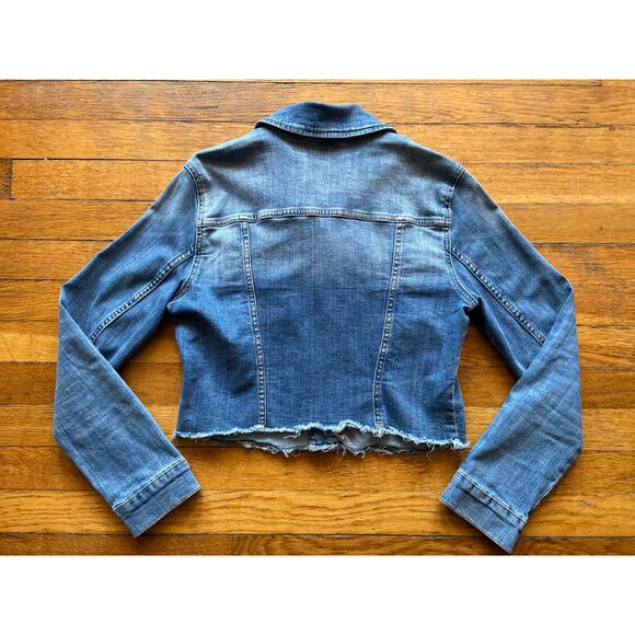GARAGE Classic Fit Distressed Crop Denim Jacket sz M - Picture 7 of 11